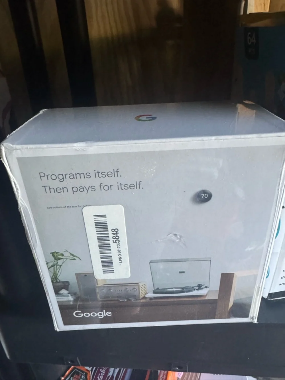 Google White Smart Thermostat Box with Color Logo